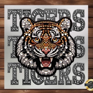 Tigers Faux Rhinestone DTF Transfer, Easy Application, Perfect for Apparel, Ready to Press, Iron on Decal, DIY Craft Supply