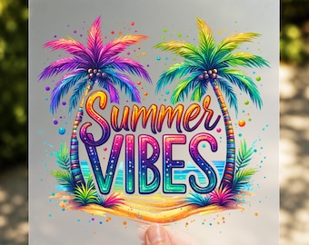 Summer Vibes DTF Transfer, Tropical Beach Iron On Design