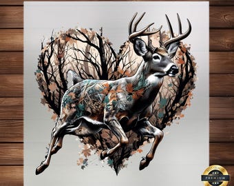Deer Hunting DTF Transfer: Wilderness Nature Design, Ready-to-Press Graphic