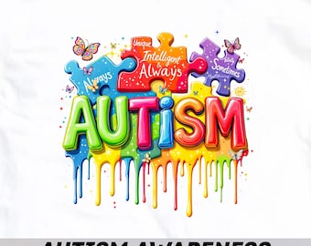 Autism Awareness DTF Transfer, Puzzle Rainbow Drip Shirt Design, Support Autism Gift