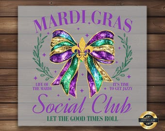 Transferencia DTF del Mardi Gras Social Club: Diseño de cinta festiva