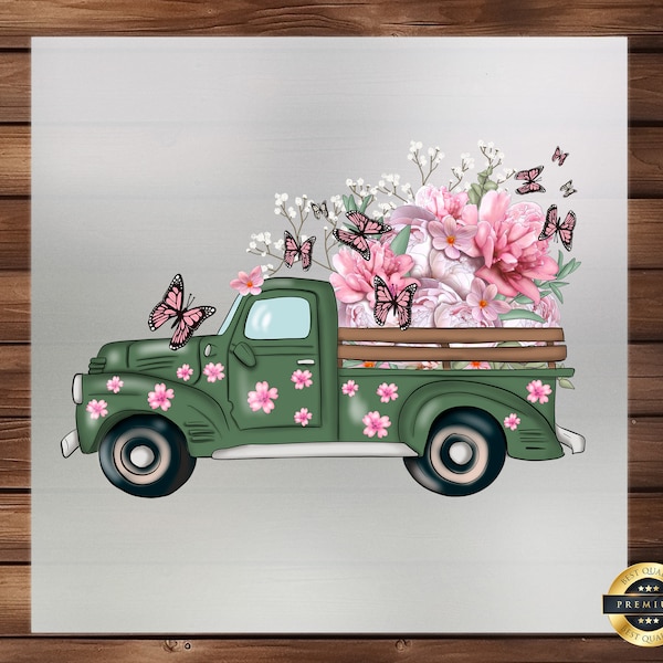 Spring Truck DTF Transfer - Blossoming Floral Iron-On Design, Perfect for Seasonal Apparel Customization, Charming Iron-On Decal