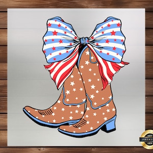 Coquette 4th July Cowgirl Boots DTF Transfer, Patriotic Western Style, Easy Application, Perfect Apparel & Accessories, Celebrate Americana
