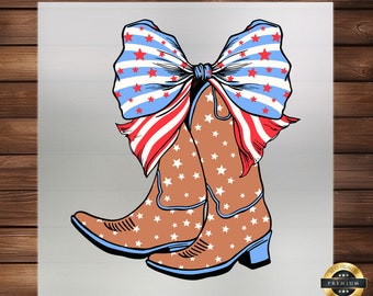 Coquette 4th July Cowgirl Boots DTF Transfer: Patriotic Western Style