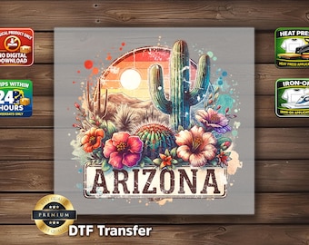 Arizona DTF Transfer: Desert Cactus Floral Sunset State Travel Design