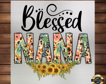 Blessed Nana DTF Transfer: Leopard & Sunflower - Easy Iron On, Ready to Press Gift