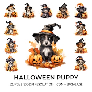 Halloween Puppy Clipart, Halloween Dog, Halloween Clipart, Digital Download, Instant Download, Watercolor Clipart, Dog Clipart