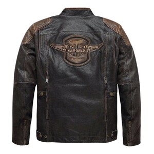 Men's Handmade Vintage Harley Davidson Leather Jacket with Eagle Wings - Biker Real Cow Hide Leather Jacket - Gift for Him