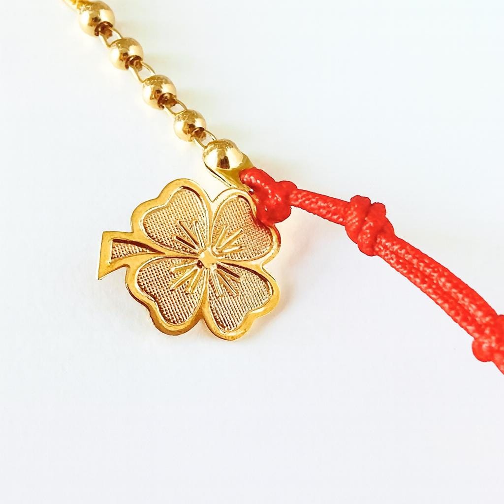Red Thread For Luck Red Thread Bracelet, 18k Clover Charm, Good Luck Amulet - Etsy