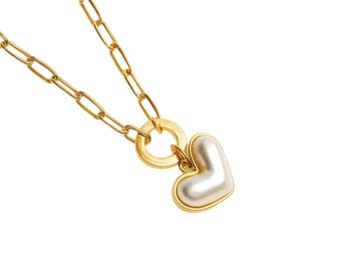 Gold Heart Necklace, Paperclip Chain with Removable Heart Charm, Minimalist Everyday Jewelry