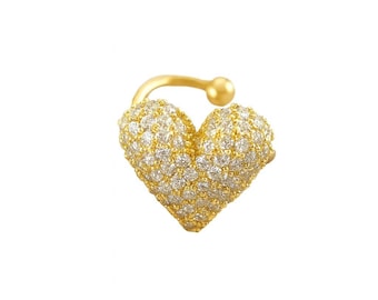 Gold Heart Ear Cuff, Sparkly Crystal Clip On Earring, No Piercing, Romantic Jewelry Gift