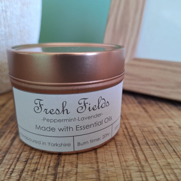 Fresh Fields- Aromatherapy Candle, Aromatherapy, Essential oil tin candle,   Peppermint, Lavendar
