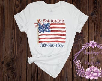 Red White and Blueberries ~  Bella Canvas // Short Sleeve // Coquette // Flag // Freedom // Memorial // Tribute Tee