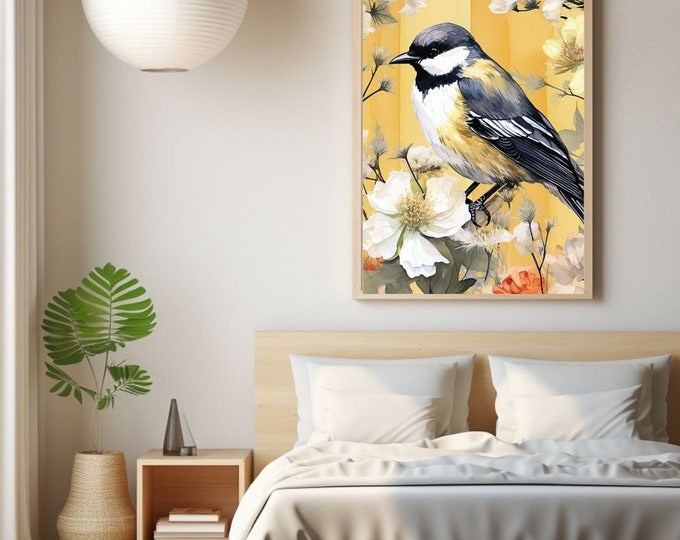 Serene Avian Elegance Watercolor bird illustration Wall Art DIY Crafts Digital Print Home Decor Scrapbook digital paper Notebook Cover