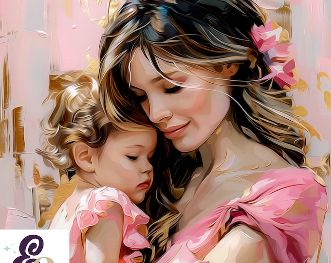 Featured listing image: Digital Download - "Embrace of Love" - Oil Painting of Mother and Child - Versatile Use - Commercial License Included