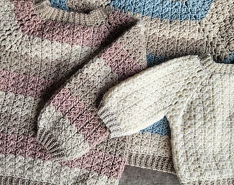 Patrón de suéter Melvin a crochet / Suéter para bebé y niños de arriba hacia abajo de 0 a 10 años / Hilo DK / INGLÉS