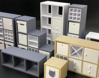 Miniature Cube Shelves – 1:12 Scale Modular Dollhouse Storage STL (Commercial License)