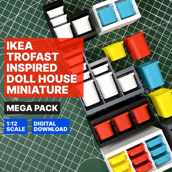 Colección de unidades de almacenamiento de juguetes en miniatura 1:12 Archivos STL para impresión 3D - Muebles de casa de muñecas inspirados en Ikea Trofast