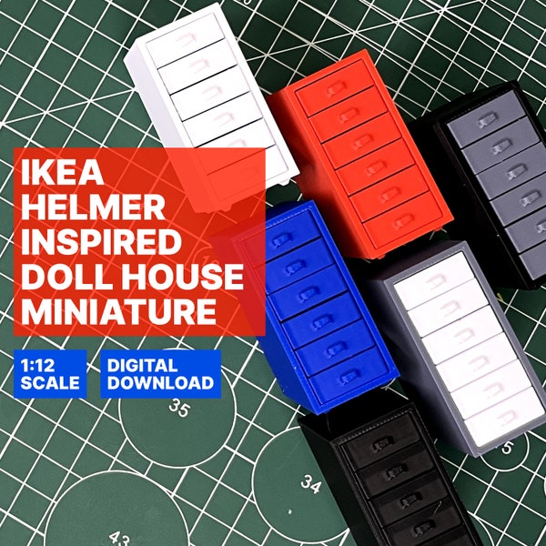 Miniature Storage Cabinet 1:12 STL Files for 3D Printing - Ikea Helmer Inspired Dollhouse Furniture