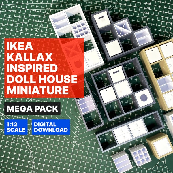 Miniature Cube Shelves and Storage Collection 1:12 STL Files for 3D Printing - Ikea Kallax Inspired Dollhouse Furniture