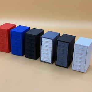 Miniaturowa szafka do przechowywania na kółkach 3D STL – jednostka szuflad w skali 1:12 do domków dla lalek, dioram, plik cyfrowy do druku 3D, licencja komercyjna