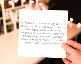 you're the best person to hang out with // funny & sarcastic friendship greeting card // best friend
