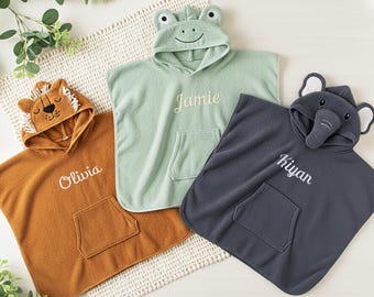 Serviette à capuche personnalisée pour enfant, peignoir en coton avec oreilles de lapin, poncho avec nom personnalisé pour tout-petit, joli écharpe de plage, couverture de bain pour enfant