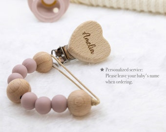 Personalized Pacifier Cilp/Attachment Clip / Beech Wooden Clip / Silicone Clip / Personalised Clip / Keychains