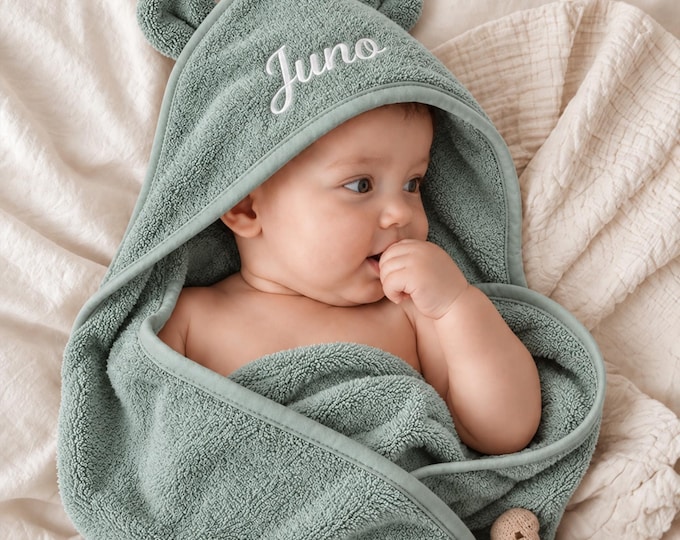 Personalized Bear Hooded Baby Towel, 100% Cotton Bath Towel