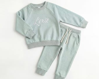 Personalized Cotton Baby Outfit, Custom Name Waffle Lounge Set, Cozy Toddler Two-Piece Set for Fall & Winter
