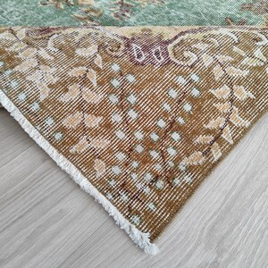 5.7x9.2 Ft Unique Orange Brown Green Vintage Rug, 6x9 Handmade Natural Turkish Rug,Oushak Bedroom Living Room Kitchen Entry Rug,Home Decor