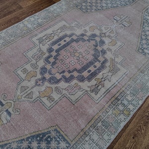 4x9 Pink Blue Turkish Rug, 4x9 Handmade Oushak Rug, Vintage Living Room Bedroom Entryway Kitchen Kids Natural Wool Rug,Home Decor,4.4x9.1 Ft