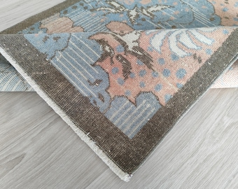 Handmade Wool Oushak Runner Rug: 3.3x6.8 Ft Vintage Turkish Style