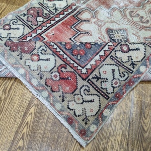 2.7x9.3 Ft Distressed Beige Blue Red Vintage Runner Rug, 3x9 Handmade Beige Blue Red Turkish Runner,Oushak Entry Kids Kitchen Neatrul Runner