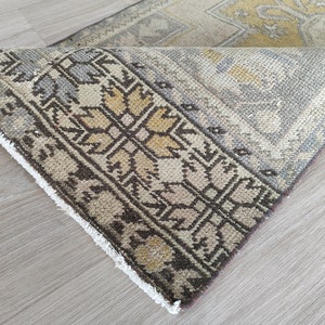 Handmade Wool Oushak Runner Rug: 2.6x8.2 ft Vintage Style