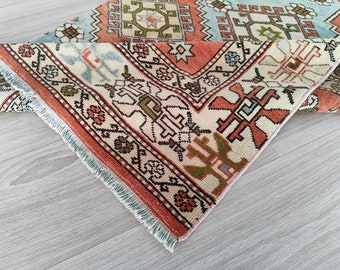 Vintage Turkish Runner Rug: 2.7x7.2 ft Oushak Wool Rug