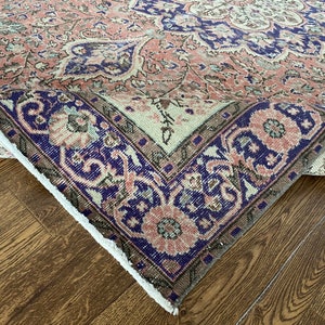7x10 Handmade Beige Pink Blue Green Oushak Rug, 7x10 Natural Turkish Rug, Vintage Living Room Bedroom Kids Entry Kitchen Rug, 6.6x9.8 Ft