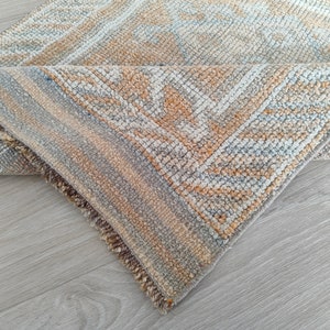 Handmade 3x12 Orange Beige Blue Vintage Runner, 3x12 Wool Turkish Runner Rug,Oushak Entry Living Room Kitchen Runner,Home Decor,2.7x12.2 Ft
