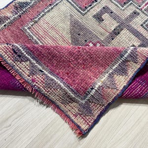 3x9 Pink Blue Green Herki Turkish Runner, 3x9 Wool Vintage Runner, Handmade Oushak Entry Kids Hallway Living Room Kitchen Runner,3.0x8.9 Ft