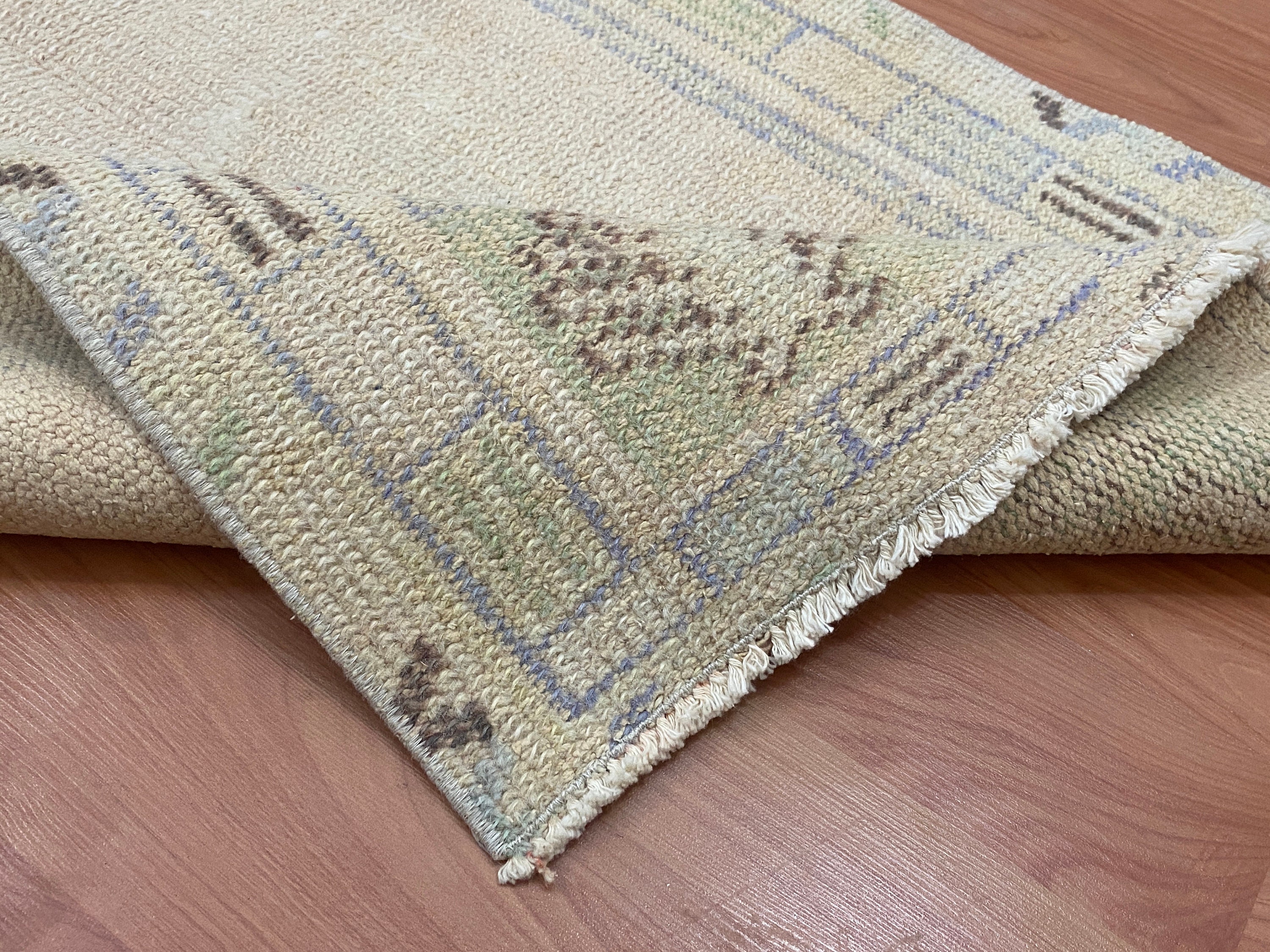 Wool Area Rugs Hand Knotted Bedroom Beige Carpet Hallway Runner Rug 2.5x4.5  ft