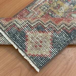 1x3 Red Blue Orange Turkish Rug , 1x3 Handmade Vintage Door mat, Oushak Throw Bathroom Laundry Kitchen Kids Entry Rug, Home Decor 1.4x3.0 Ft
