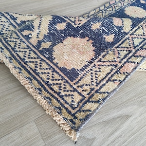 2x12 Blue Faded Red Vintage Runner, Handmade 2x12 Turkish Runner, Oushak Kids Kitchen Bedroom Living Room Entry Natural Wool Rug,2.2x12.0 Ft