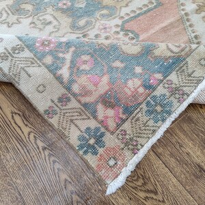 4.2x6.9 Ft Unique Beige Orange Blue Oushak Area Rug, Handmade 4x7 Natural Turkish Rug,Oushak Kitchen Living Room Bedroom Kids Entry Area Rug