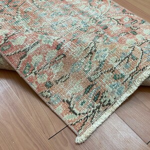 3x6 Red Blue Turkish Runner, 3x6 Hand Knotted Distressed Vintage Runner, Oushak Kids Hallway Kitchen Entryway Living Room Runner, 2.7x5.8 Ft
