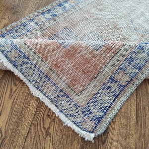 2.6x11.6 Ft, Handmade Orange Blue Oushak Runner Rug, 3x12 Orange Blue Vintage Runner, Oushak Kids Kitchen Entry Bedroom Runner,Home Decor