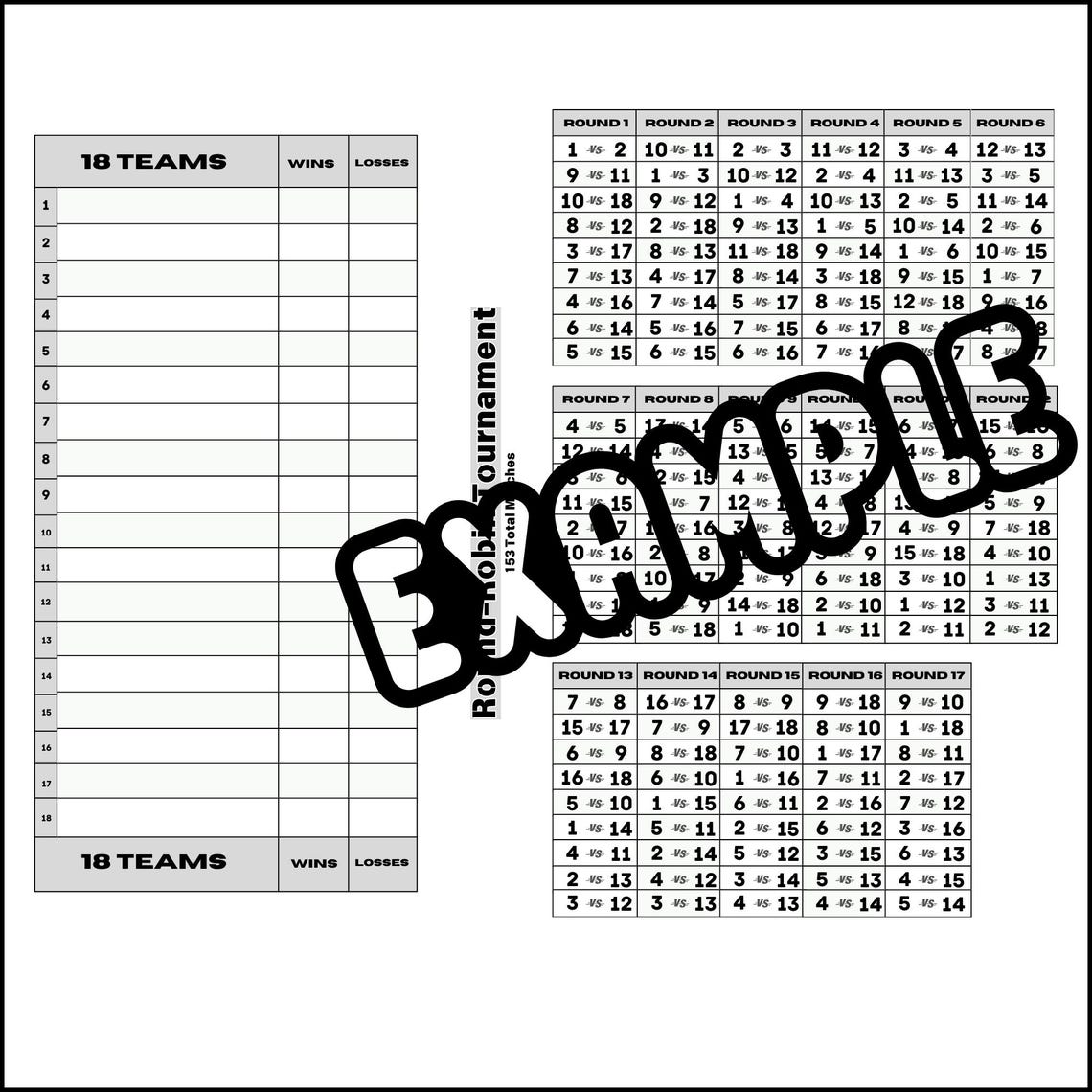 Printable Round-robin Tournament Brackets 4 to 18 Team Templates - Etsy