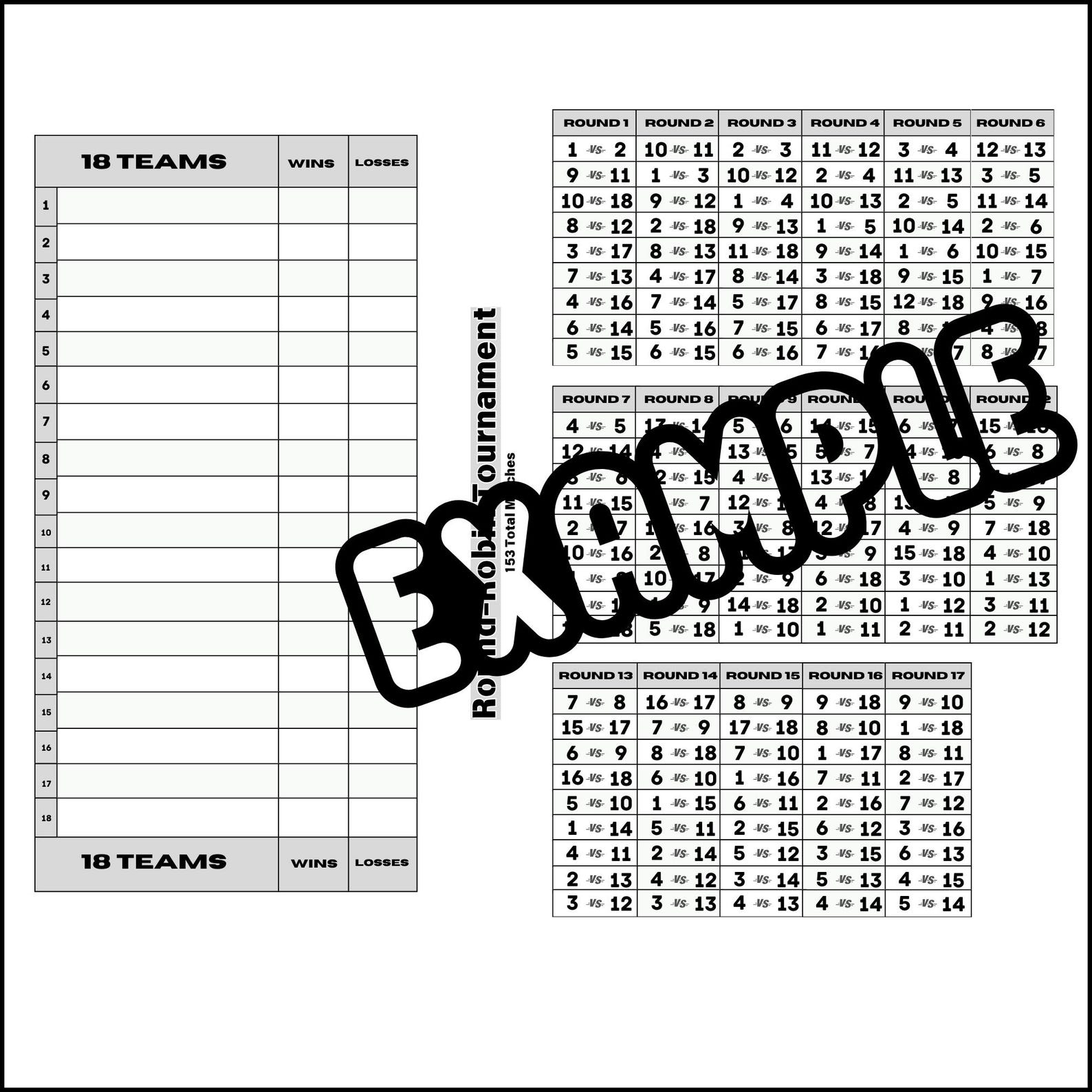Printable Round-robin Tournament Brackets 4 to 18 Team Templates - Etsy