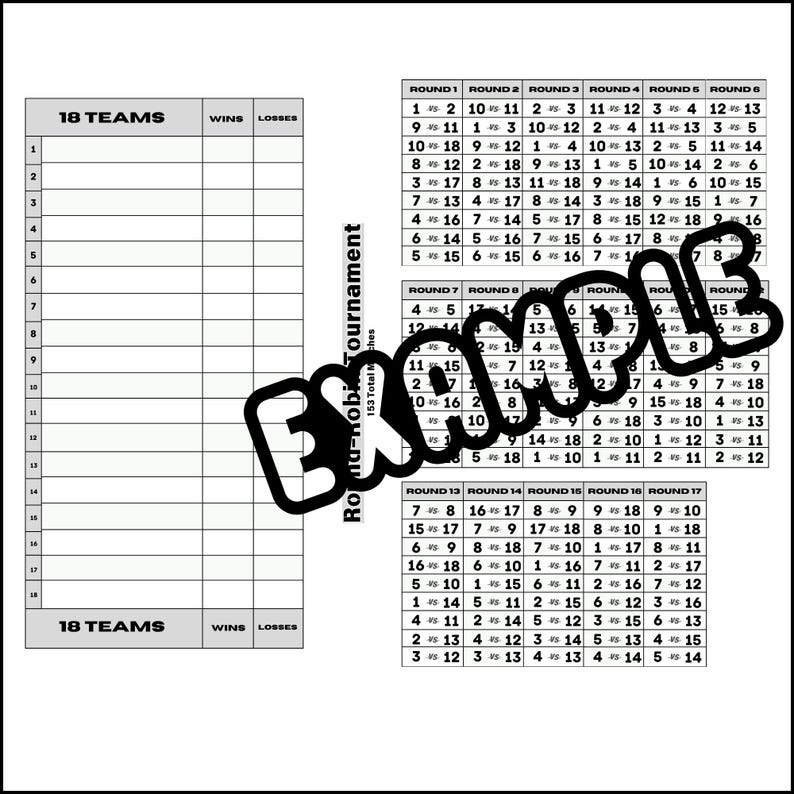 Printable Round-robin Tournament Brackets 4 to 18 Team Templates - Etsy