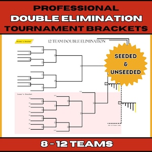 Professional Double Elimination Tournament Brackets (Printable) - 6 to 12 Team Templates
