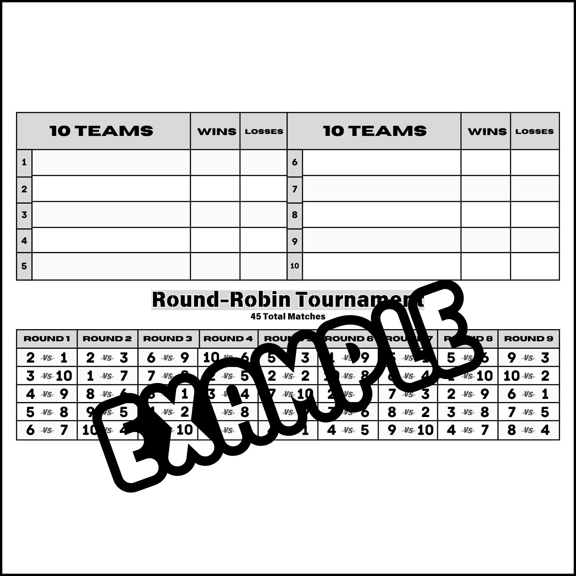 Printable Round-robin Tournament Brackets 4 to 18 Team Templates - Etsy